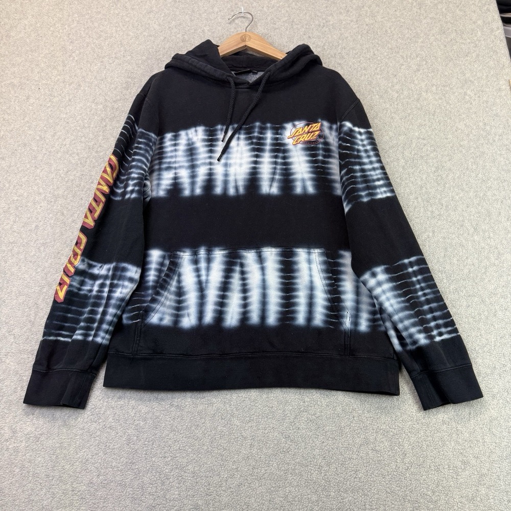 Santa Cruz Men's Tie-Dye Pullover Hoodie Black Skateboard Logo Size M
